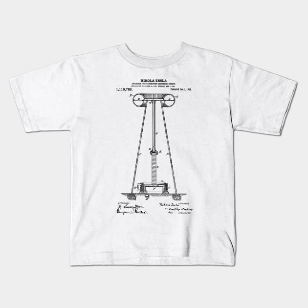 Tesla Coil Patent Black Kids T-Shirt by Luve
